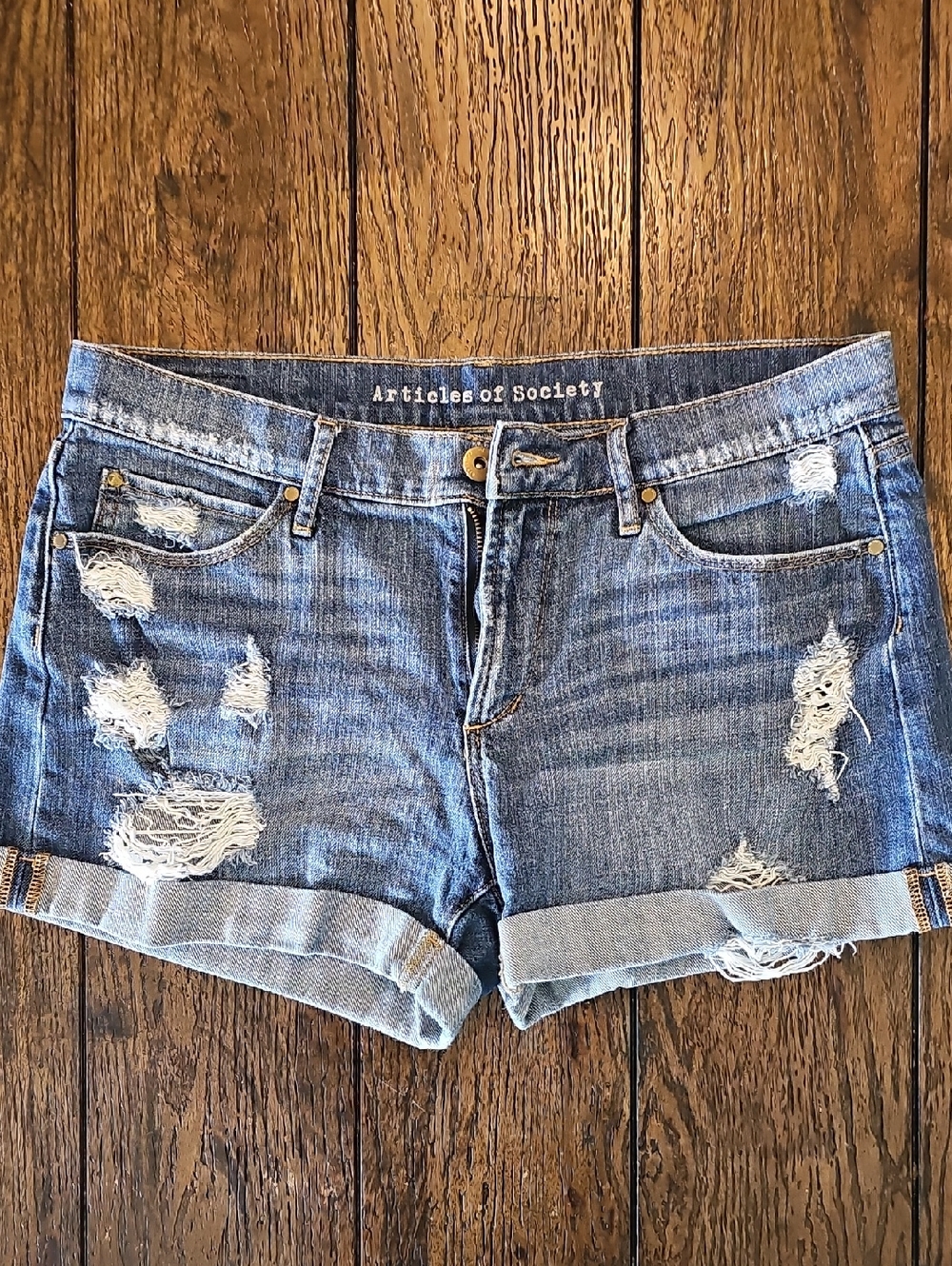 Articles Of Society Ripped Cuffed Denim Shorts - Blue